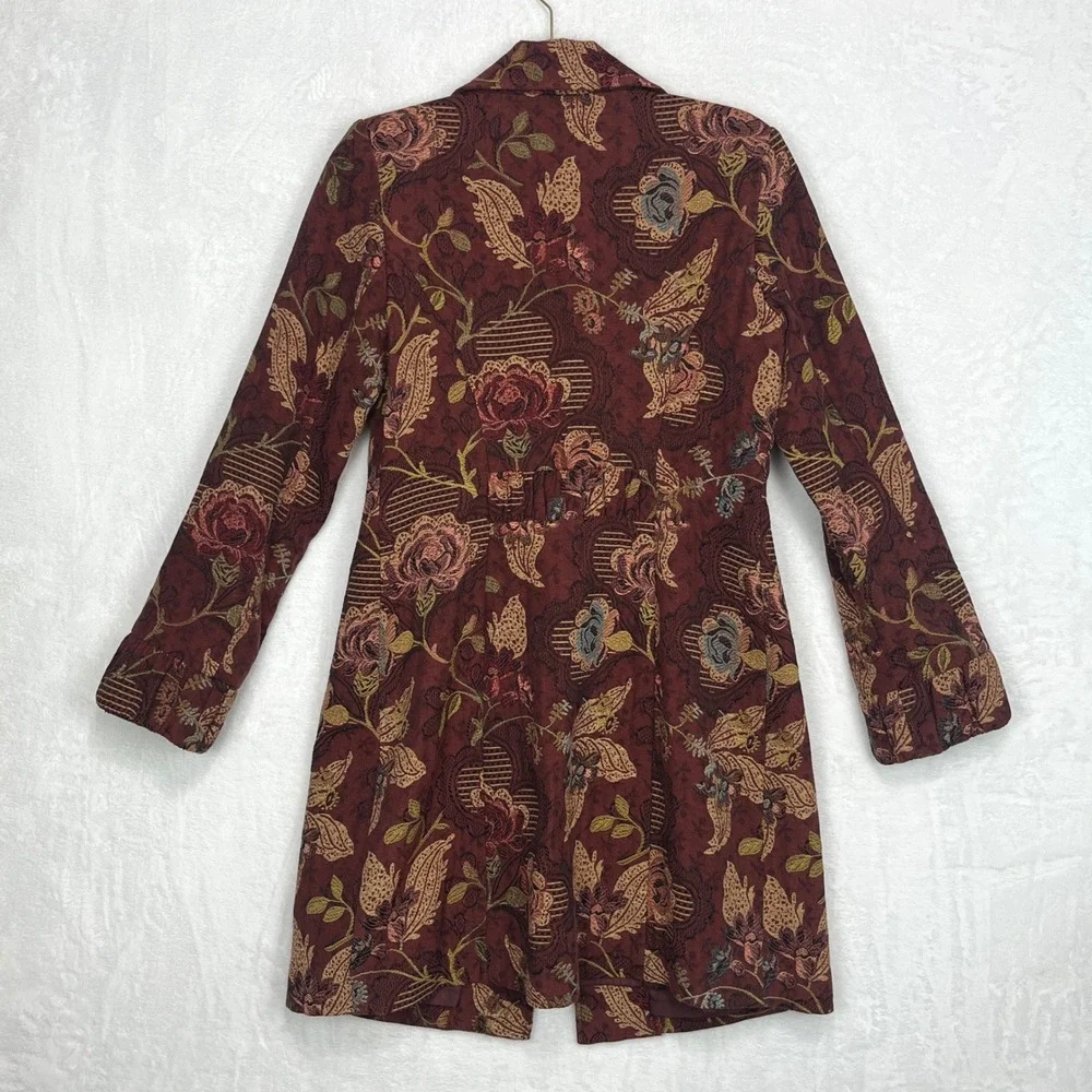 Cabi Jacobean Floral Tapestry Brocade Coat Women's‎ sz 8 Mulberry Guinevere 749
